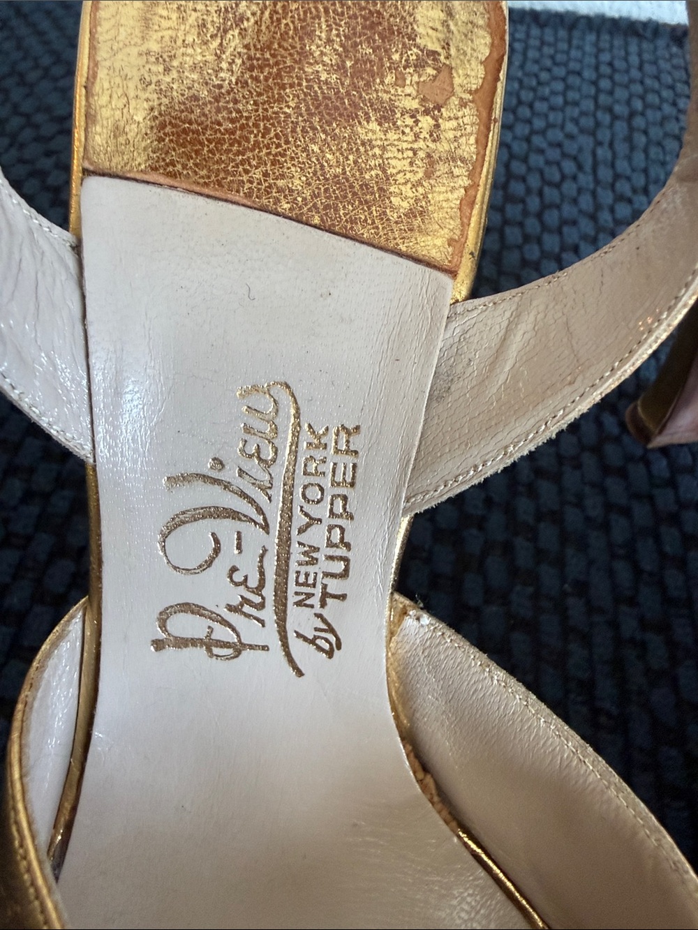 Gold Metallic Slingback Heels - Women 7.5 M Vintage 50's-60's - Picture 2 of 7